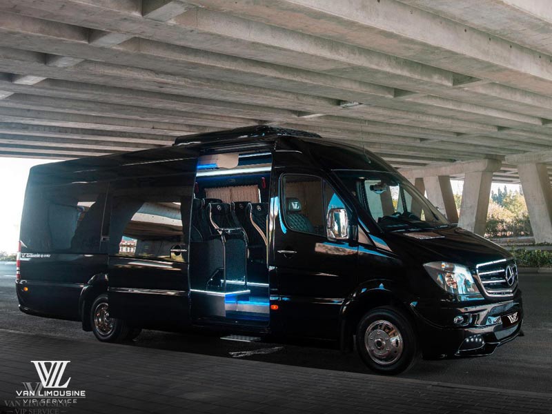 Van Limousine, VIP service, שירותי הסעות VIP, נהג צמוד, רכבי פאר Mercedes-Benz Sprinter minibus xxl מיניבוס vip